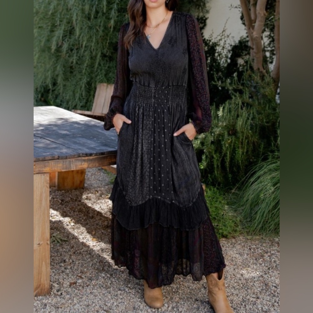 NWT YOUNG THREADS BOHO MAXI BLACK DRESS